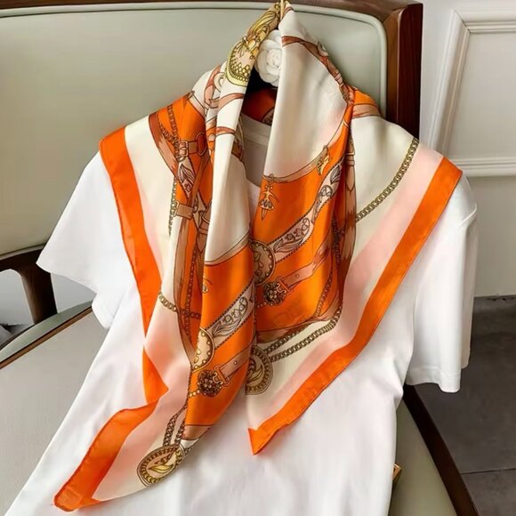 70cm Silk Feeling Square Scarf Women Satin Bandana Print Scarves Head Band NEW - Picture 3 of 6